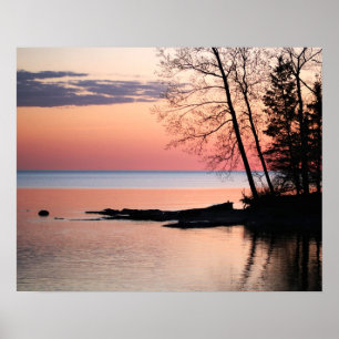 Poster Lac Horizon avec arbres sur le lac à l'aube 16x20