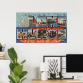 Poster Lac Huron, Michigan - Scènes à grandes lettres (Bureau à domicile)