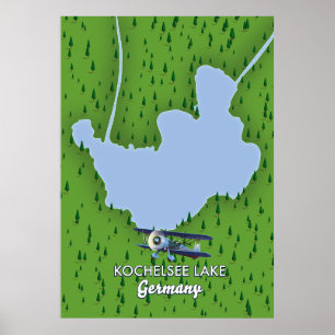 Poster lac Kochelsee, carte d'Allemagne