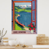 Poster Lac Léman, chemin de fer, vue depuis la fenêtre (Cuisine)