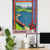 Poster Lac Léman, chemin de fer, vue depuis la fenêtre (Bureau à domicile)