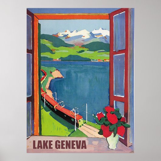 Poster Lac Léman, chemin de fer, vue depuis la fenêtre (Devant)