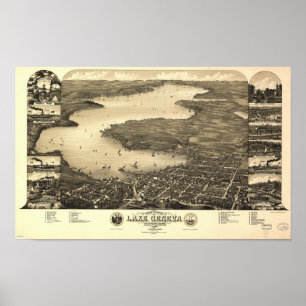 Poster Lac Léman WI 1882 Antique Carte Panoramique