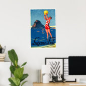 Poster Lac Lugano, plage, fille avec balle de plage, vint (Bureau à domicile)