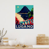 Poster Lac Lugano, Suisse, vue sur la terrasse de l'hôtel (Cuisine)