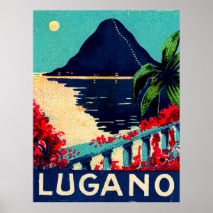 Poster Lac Lugano, Suisse, vue sur la terrasse de l'hôtel