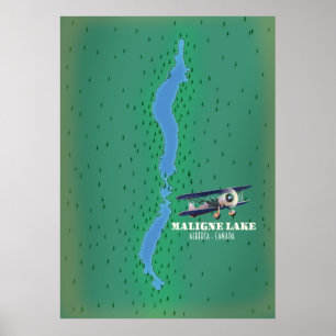Poster Lac Maligne alberta Carte du lac Canada