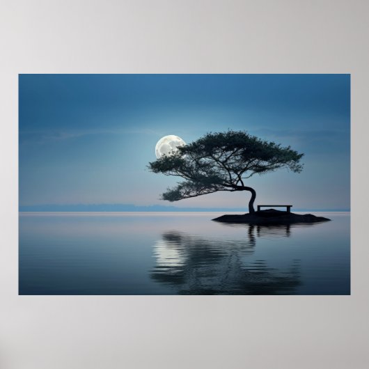 Poster Lac Mist Lune Lumière Tranquille (Devant)