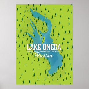 Poster Lac Onega, Russie, Carte de voyage