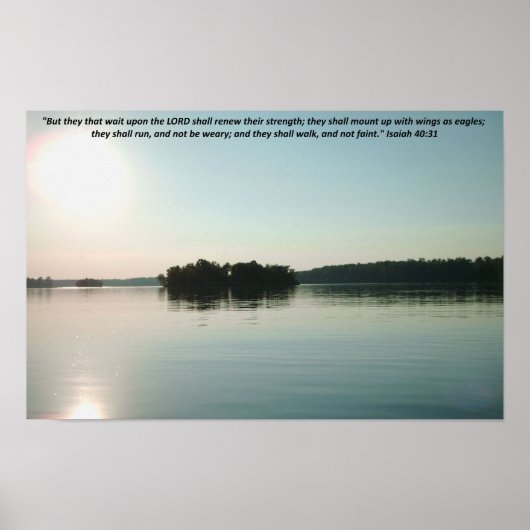 Poster Lac paisible et arbres lointains avec écriture (Devant)