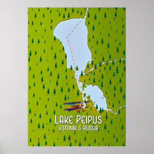 Poster Lac Peipus carte du lac Estonie et Russie