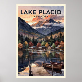 Poster Lac Placid New York Voyage Rétro
