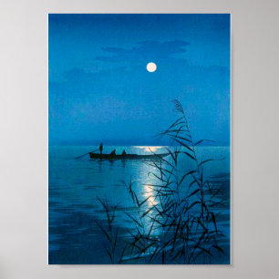 Poster Lac Reed et Pleine lune, Koho Shoda, coupe à bois