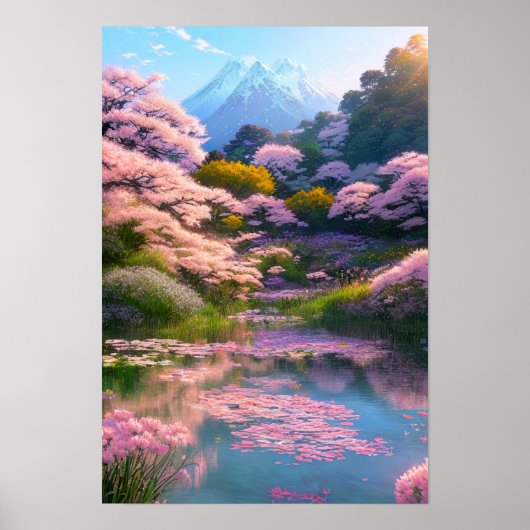 Poster Lac rose dans la forêt (Devant)