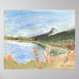 Poster Lac sauvage en automne Aquarelle :