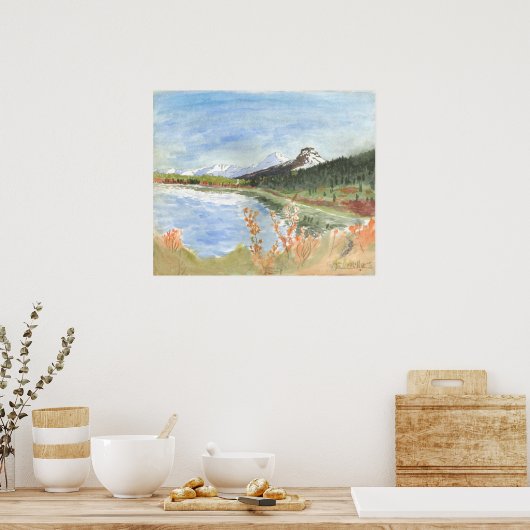 Poster Lac sauvage en automne Aquarelle : Imprimer (Cuisine)