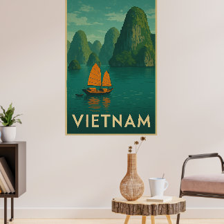 Poster Lac Scénique Vintage Vietnam