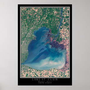 Poster Lac St Clair Michigan - Carte satellite Ontario