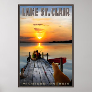 Poster Lac St. Clair Michigan Ontario Pêche Fille et