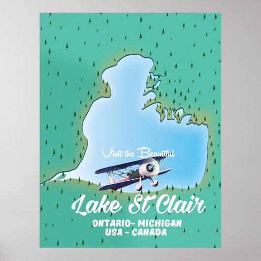 Poster lac St Clair USA Plan du lac Canada (Devant)