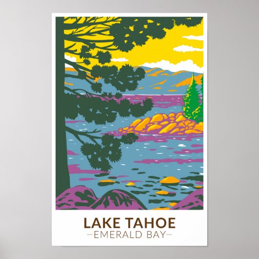 Poster Lac Tahoe Emerald Bay Californie Vintage (Devant)