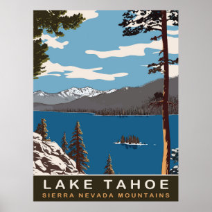 Poster Lac Tahoe, Montagnes de la Sierra Nevada, Voyage