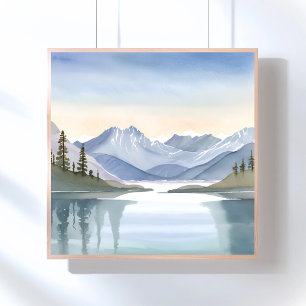 Poster Lac Tahoe Paysage de montagne à l'aquarelle