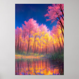 Poster Lac Tranquil Embracé par de grands arbres