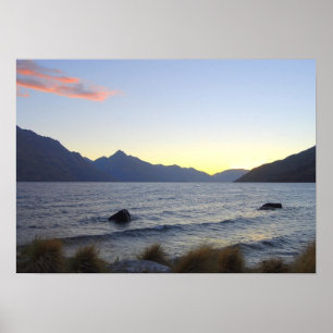 Poster Lac Wakatipu au coucher du soleil, Queenstown, Nou