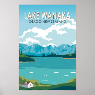 Poster Lac Wanaka Otago Nouvelle-Zélande Travel Art Vinta