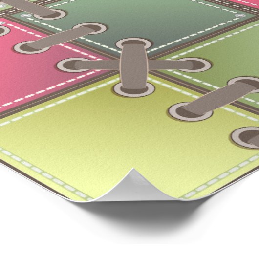 Poster lacets de chaussures art de mode rose et vert (Coin)