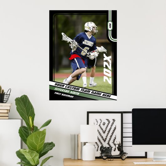 Poster Lacrosse Player cadeau personnalisé en vert (Bureau à domicile)