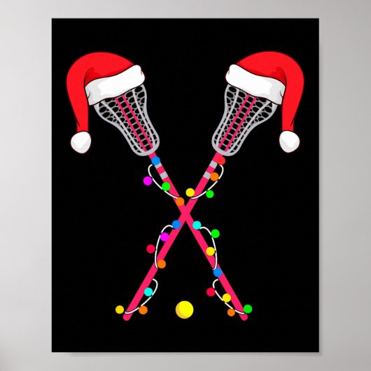 Poster Lacrosse Santa Hat Christmas Lights Funny Sport Xm (Devant)