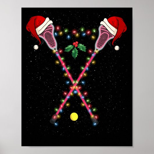 Poster Lacrosse Santa Hat Noël Lumières Sport (Devant)