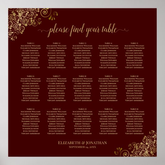 Poster Lacy Gold 15 Mariage de table Diagramme de siège A (Devant)