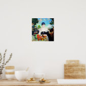 Poster Lady Boire du thé avec chat (Cuisine)