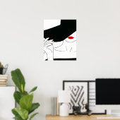 Poster Lady En Casquette Noir Avec Rouge Lin Line Art (Bureau à domicile)