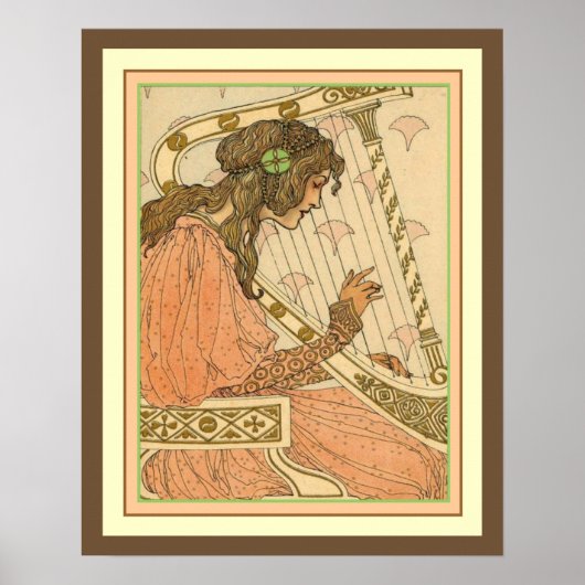 Poster Lady & Harp Art Nouveau Imprimer 16 x 20 (Devant)