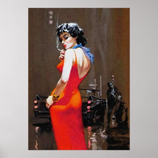Poster Lady In Red Dress Art Vintage Pulp Couverture (Devant)