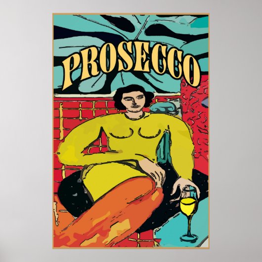Poster Lady Matisse avec Prosecco Wine (Devant)