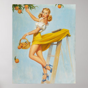 Poster Lady Picking Peaches Pinceau