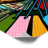 Poster Lady rétro avec des sacs à provisions milieu du si (Coin)