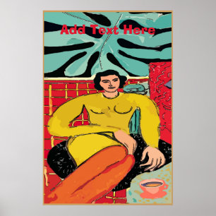 Poster Lady With Coffee Cup, edit text