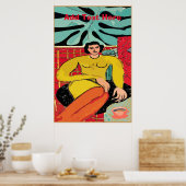 Poster Lady With Coffee Cup, modifier le texte (Cuisine)