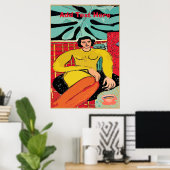 Poster Lady With Coffee Cup, modifier le texte (Bureau à domicile)