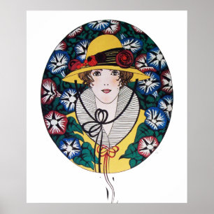 Poster Lady with Morning Glories