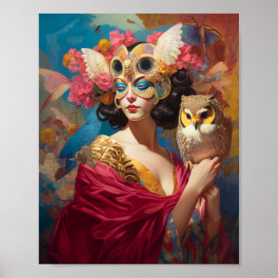 Poster Lady With Owl Imaginaire Art