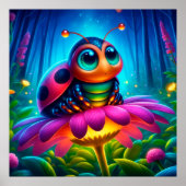Poster Ladybird fleurs neon forêt coloré magie (Devant)