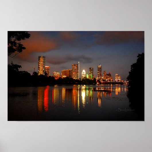 Poster Ladybird Lake Austin Texas Night Skyline (Devant)