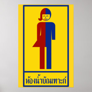 Poster Ladyboy / Tomboy Toilettes ⚠ Panneau Thaï ⚠